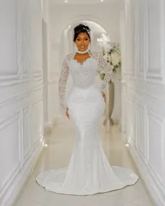 Vestido de Novia Africano Aso Ebi Talla Grande 2026, Vestido de Novia Sirena con Cuello Alto y Pedrería - Product Image 1