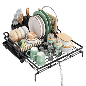 Escurridor de Platos Negro con Porta Cubiertos, Escurridor de Cocina de Metal Resistente a la Oxidación, Organizador de Platos, Sin Instalación - Product Image 1