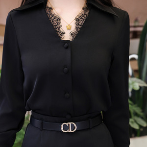 Lace Trimmed Collar Long Sleeve Shirt Women White Office Blouse Solid Color Poplin Fabric 2025 Spring Style - Product Image 2