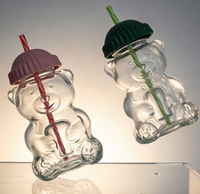 Mignonne tasse à boire en verre en forme d'ours, bouteille en verre avec couvercle et paille, pour café, maison et cadeaux