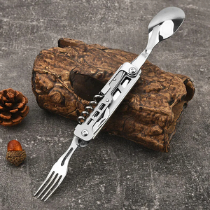 Juego de cubiertos portátiles multifunción de acero inoxidable, cuchillo, tenedor y cuchara, abridor de vino, juego de cubiertos plegables para acampar al aire libre - Product Image 4