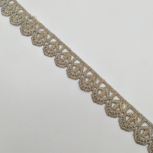 Ribete de Encaje Bordado Floral Vintage de Lujo Dorado, 100% Poliéster para Vestidos de Novia y Ropa - Product Image 1