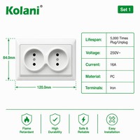 Prise murale Kolani norme européenne 2 Schuko, blanche, en PC ignifuge, avec obturateur de sécurité intégré, double trou, pour usage domestique