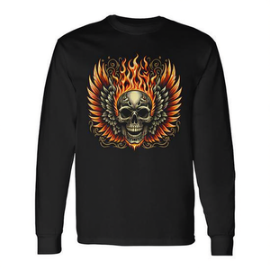 Camiseta de Manga Larga con Diseño Gráfico Divertido de Calavera Flameante con Alas, Producto Promocional - Product Image 2