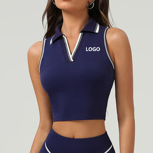 여성용 배색 V 폴로넥 숏 타이트 베스트, 가슴 패드가 있는 골프 피클볼 저지 여성 스포츠웨어 - Product Image 3