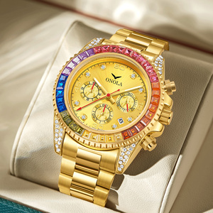 Reloj de diamantes de arcoíris de moda para hombre ONOLA Business multifuncional cuarzo acero inoxidable con reloj dorado resistente al agua ON6842G - Product Image 2