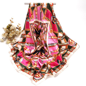 2025 Euro Style Hijab Satin <strong>Scarf</strong> <strong>Women</strong> <strong>Silk</strong> Scarfs Foulard Square Head Wraps New Fashion Shawl 90*90cm - Product Image 6