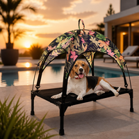 Erhöhtes Haustierbett mit Blumen-Baldachin - Schwarzer Metallrahmen Hundebett für Draußen Sonnenschutz Atmungsaktives Netzgewebe für Haustiere Großhandel