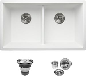 קערת כפולה לבן קוורץ אבן קוורץ הכי טוב מתחת לכיור אבן קוורץ אבן קוורץ - Product Image 1