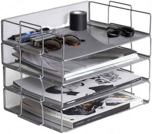 Office <b>Metal</b> Mesh 4 Tier Stackable Desktop Document Letter Tray Organizer - Product Image 3