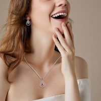Mode Hochzeit Sterling Silber Rot Korund Cz Schmuck Set, Rubin und Diamant Anhänger und Ohrringe