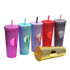 24oz kim cương uống cà phê lạnh <span class=keywords><strong>Mug</strong></span> Studded chai Nước Đôi tường nhựa cốc cốc có nắp đậy và ống hút - Product Image 3