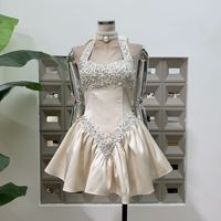 Robe de soirée pour femme à col suspendu, robe élégante sans manches à dos nu avec sequins et col carré