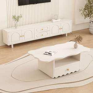 Mueble para TV color crema, estilo minimalista moderno con cajones de almacenamiento para sala de estar, diseño de pie para apartamento pequeño - Product Image 3