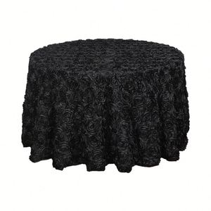 Mantel Redondo con Rosetas para Decoración de Bodas, Mantel de Lujo Color Negro con Rosas 3D para Eventos - Product Image 1