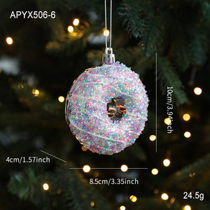 Lot de pendentifs de Noël en forme de nourriture 3D <span class=keywords><strong>rose</strong></span> scintillant : Donut, Popcorn, Maison, <span class=keywords><strong>Sac</strong></span> – Ornements en plastique pour décorations de fenêtre et de maison à Noël - Product Image 6