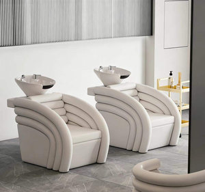 Factory-Supplied Luxury Modern Design Salon Shampoo Station, Salon Hair Wash Chairs PU Leather Shampoo <b>Bed</b> With Ceramic Bowl - Product Image 2
