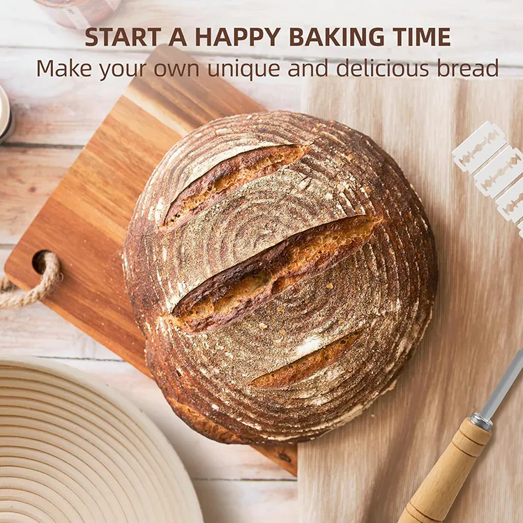 Handmade 9 inch round rattan proofing bread basket set kitchen custom logo sourdough starter kit