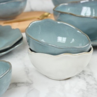 Service de vaisselle en céramique bleue, forme irrégulière, assiettes et bols en grès, 5 tailles, pour la maison et les restaurants