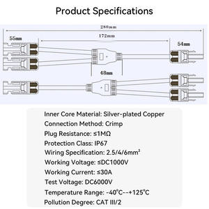 热销1000V 30A IP67 Y型分支太阳能光伏板连接器电缆PPO材质10AWG <span class=keywords><strong>2</strong></span>合1 Y3 1对<span class=keywords><strong>2</strong></span> <span class=keywords><strong>3</strong></span>路用于电力传输 - Product Image 3