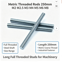 250mm Metric Full Threaded Rod, M2 M2.5 M3 M4 M5 M6 M8 Steel Threaded Shaft Stud for Industrial Fastening