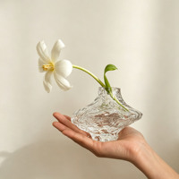 Vase en verre transparent à col étroit Premium Mini Zen, ornement de bureau polyvalent pour l'arrangement de fleurs hydroponiques, décoration intérieure