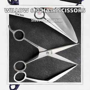 Tijeras de belleza de acero inoxidable con forma de sauce 6.0, mango de goma, para diestros, 28 dientes, corte en seco, deslizantes, para cabello FMI-410 - Product Image 2