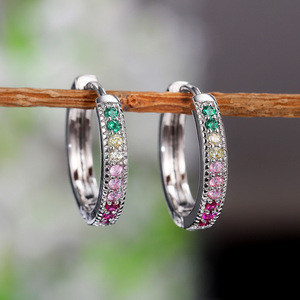Trendy Silver Plated <b>Hoop</b> <b>Earrings</b> With Colored Zircon Stones Channel Setting For Women Party <b>Fashion</b> Jewelry - Product Image 3
