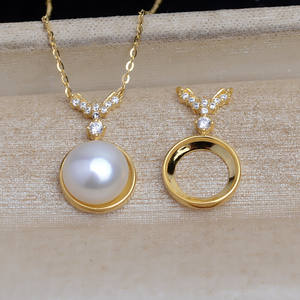 Cadena con Colgante de Plata S925 de 9.8mm con Forma de Brota de Frijol, Chapado en Oro de 18K, Bandeja Vacía para DIY, Accesorio JG5373 - Product Image 2