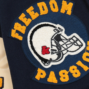École Collège Personnalisé Broderie Écusson Cuir Manches Laine Bleu Marine <span class=keywords><strong>Varisity</strong></span> Baseball Bomber Letterman Veste - Product Image 2