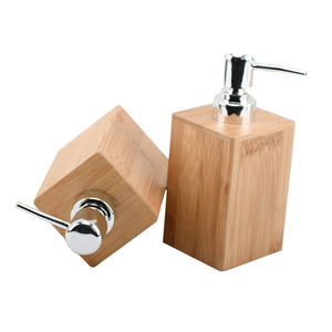 Bamboo Liquid Soap <b>Dispenser</b> 7x7x16.5cm Manual Pump Desktop Bathroom Shower Gel Container - Product Image 4