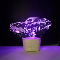 Haut-parleur en forme de voiture en acrylique à dents bleues, veilleuse LED 3D, lampe imprimée 3D, décoration de chambre à coucher, veilleuse de Table