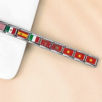 Bracelet à breloques en acier inoxydable de 9 mm, style ethnique italien, en résine époxy, motif drapeau mondial, nouvelle collection, vente chaude, souvenir