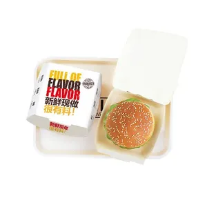 6 Zoll Zuckerrohr Eps zum Mitnehmen Zuckerrohr groß mit Logo für Gefrier schrank Design vertikale Patty Food Hamburger Papier verpackungs box