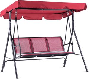 Chaise suspendue de patio extérieure pour 3 personnes, cadre en acier, sièges en Textilence, balançoire - Product Image 1