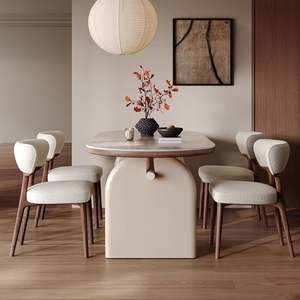 Cream Colored Oval Solid Wood Dining <b>Table</b> Set 4 Piece Nordic Style <b>Space</b> <b>Saving</b> Dining Room Furniture - Product Image 4