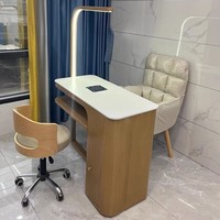 Table à ongles design unique en pierre frittée blanche table de manucure moderne en bois massif avec lampe à ongles à lumière LED