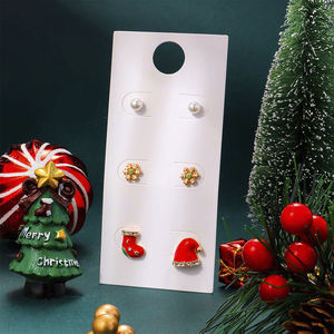 Festivo lindo aleación chapada en oro Navidad Stud pendientes copo <span class=keywords><strong>de</strong></span> nieve media Santa sombrero <span class=keywords><strong>perla</strong></span> diario Casual pendientes para mujeres jóvenes - Product Image 4