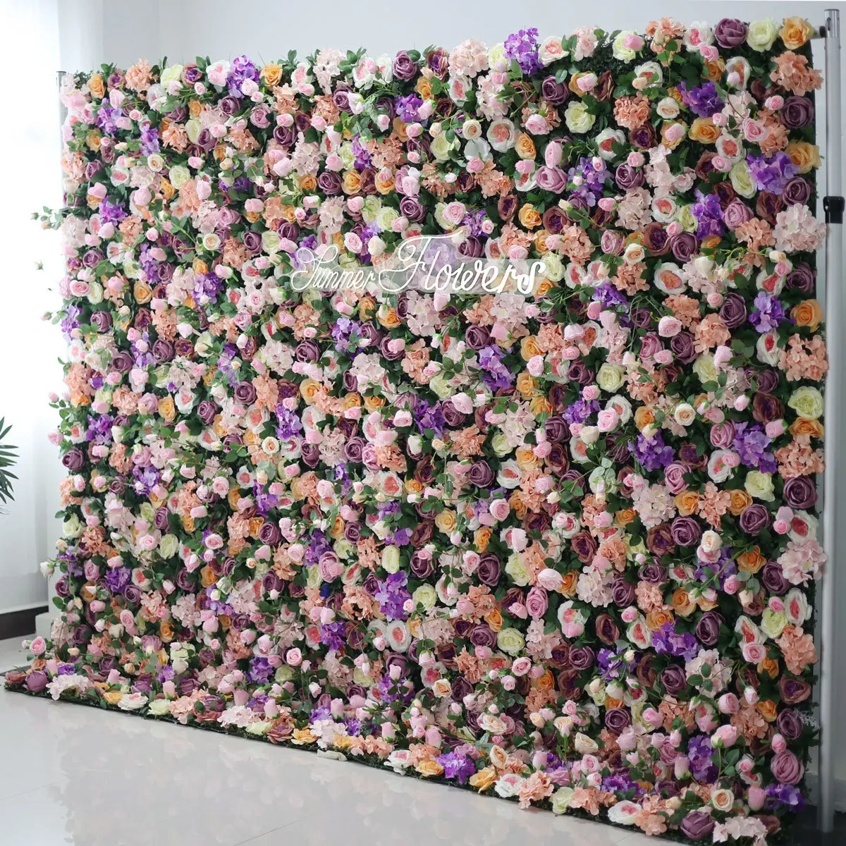 SH1035 yeni tasarım özelleştirme mor çiçek duvar gül bebek nefes yapay kumaş çiçek Roll-up zemin olay sahne için