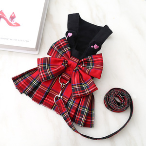 <b>Pet</b> <b>Harness</b> With Plaid Skirt And Bow For Small Medium Dogs Cats Adjustable Comfortable Durable Chest Strap Walking Clothes - Product Image 2