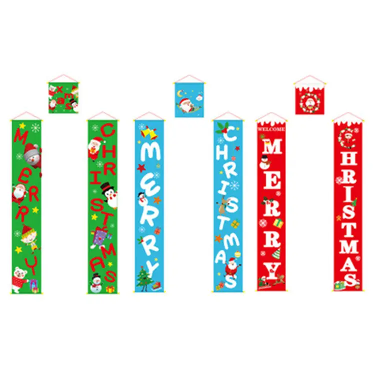 Merry Christmas Couplet,Cute Santa Snowman Wall Door Hanging Banner Ornament Porch Logo Couplet Home Party Decoration