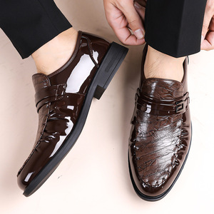 Mocassins en cuir verni pour hommes, bout rond, à enfiler, semelle souple en caoutchouc, chaussures de mariage, couleur unie, doublure en cuir véritable, collection printemps - Product Image 2