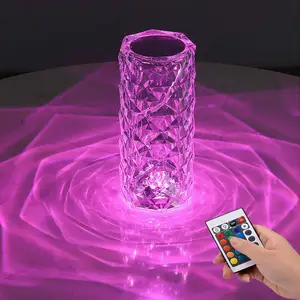 Lampu meja kristal mawar LED, cahaya meja sentuh dapat diisi ulang RGB 16 warna untuk kamar tidur Livin