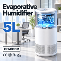 Humidificateur d'air évaporatif 5L à remplissage par le haut, ions négatifs, 4 vitesses pour la maison et le bureau, OEM ODM