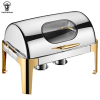 Chauffe-Plat Économique en Acier Inoxydable 9L à Couvercle Roulant pour Traiteur, Luxe et Élégance, Idéal pour Buffets de Mariage en Extérieur