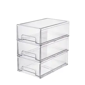 Design in cristallo impilabile con 2 cassetti multiuso maniglia estraibile integrata per cassetti facile accesso organizzare cibo/giocattoli