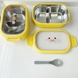Stainless Steel <b>Lunch</b> <b>Box</b> <b>With</b> Plastic Lid Detachable 2 <b>Compartment</b> Rectangle M Size Portable For Children - Product Image 3