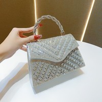 Sac de soirée pour femmes avec strass, sac de mariage de luxe, pochette de soirée avec strass pour femmes avec rabat carré