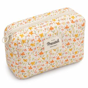 Pochette cosmétique matelassée en coton à imprimé floral, grande capacité, pour voyage, pour femmes, marque privée, fournisseur OEM - Product Image 3