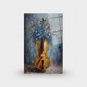 Elegant Yellow and Blue Floral <b>Cello</b> Print Canvas Artwork for Vintage Decor,TEMPERED GLASS ART - Product Image 2